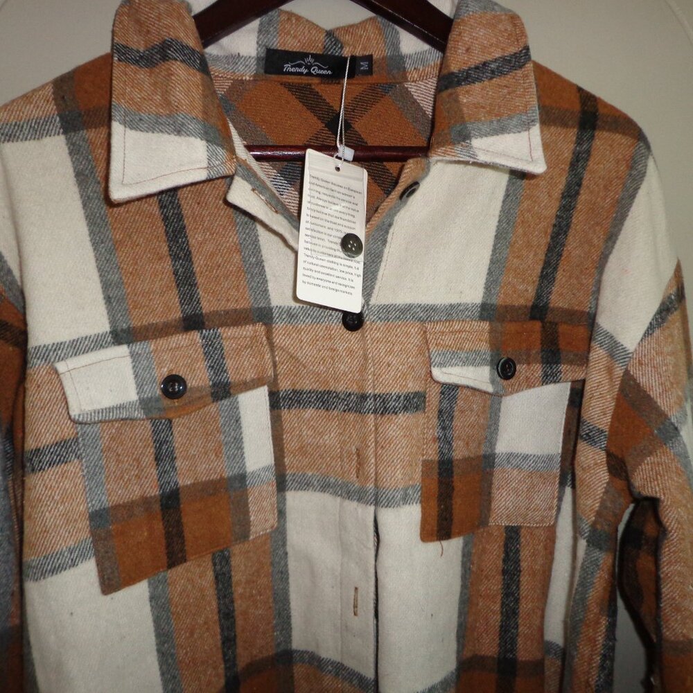 NWT Trendy Queen  Flannel Button Down Shacket M Plaid
